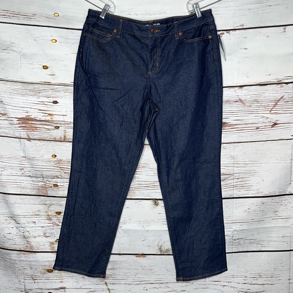 Lands’ End NWT Size 18 Petite Dark Blue Denim Cotton Blend Straight Leg Jeans